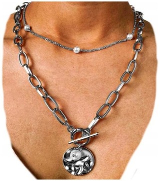 Damski naszyjnik choker łańcuch perły boho srebrny stylowy