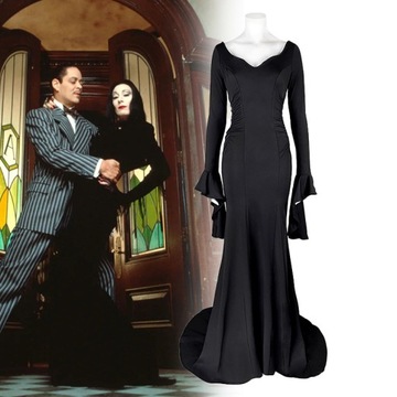 Wednesday Morticia Addams cosplay czarna sukienk