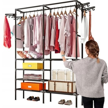 WIESZAK NA UBRANIA BUTY PODWÓJNY STOJAK STOJĄCY LOFT DUŻY SZAFA GARDEROBA