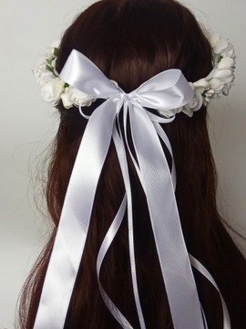 WKO3 белый * Венок для волос с белыми розами для Первого Причастия.