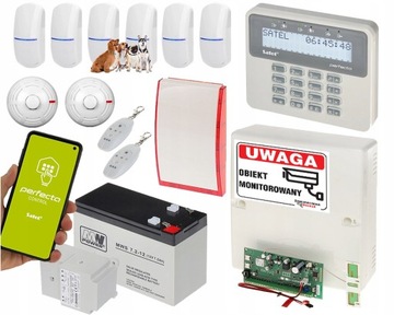 ALARM BEZPRZEWODOWY SATEL 6x CZUJKI PET Dymu/Ciepła 2x Piloty APLIKACJA SMS