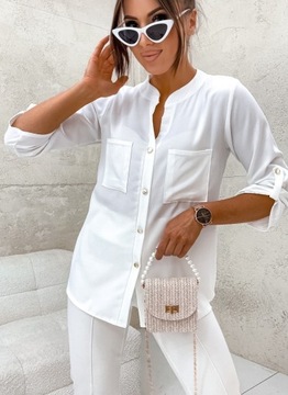 БЛУЗКА ЖЕНСКАЯ ЭЛЕГАНТНАЯ, РУБАШКА СВОБОДНАЯ, ДЕКОРАТИВНЫЕ ПУГОВИНЫ ПЛ ПРОИЗВОДИТЕЛЬ БЕЛЫЙ L