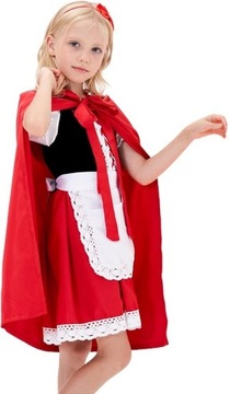 STRÓJ KOSTIUM CZERWONY KAPTUREK PELERYNA NA HALLOWEEN KARNAWAŁ 134 140 CM