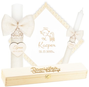 КРЕЩЕННАЯ СВЕЧА + КОРОБКА С ВЫШИВКОЙ КРЕЩЕННАЯ ОДЕЖДА