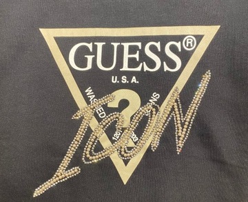 GUESS Icon bluza bawełniana cyrkonie koraliki czarna damska logo XS