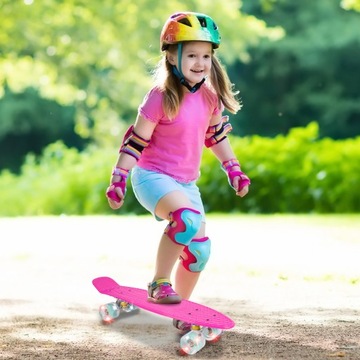 ДЕТСКИЙ СКЕЙТБОРД FISZKA, СВЕТЯЩИЕСЯ СВЕТОДИОДНЫЕ КОЛЕСА, 56 СМ, СЛОЙ РОЗОВЫЙ ABEC7