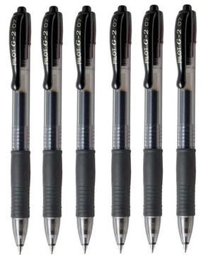 DŁUGOPIS ŻELOWY PILOT G2 CZARNY 0,7MM PIÓRO 6 SZT.