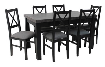 Stół Beton Ciemny rozkładany 80x140/180+ 6 krzeseł