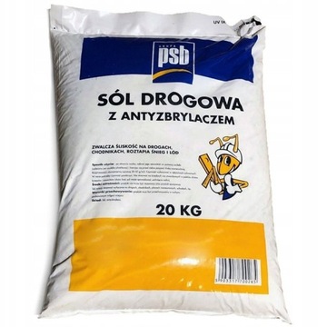SÓL POSYPKA DROGOWA Z ANTYZBRYLACZEM PRZECIW GOŁOLEDZI NA LÓD PSB 20KG