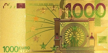 Уникальная коллекционная позолоченная банкнота номиналом 1000 евро ПОДАРОЧНАЯ КОЛЛЕКЦИЯ