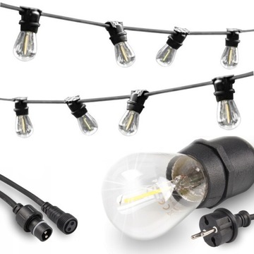 GIRLANDA OGRODOWA ŁAŃCUCH ŚWIETLNY LAMPKI E27 230V 10M + 10 x ZARÓWKI LED
