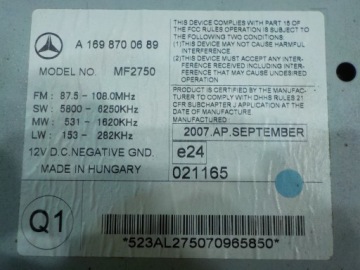 MERCEDES B W245 W169 1.7 B 08 m. 5D magnetola A1698700689 – nuotrauka 10