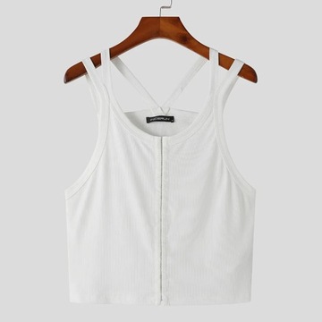 Men Tank Tops O-neck Sleeveless Streetwear Button