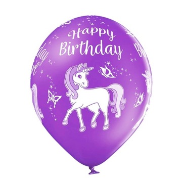 Balon urodzinowy HAPPY BIRTHDAY jednorożec unicorn fioletowy 30cm 1szt.