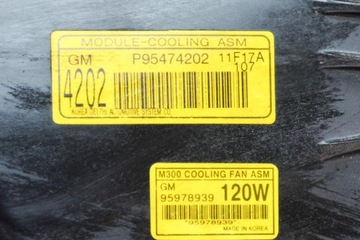 CHEVROLET SPARK M300 VENTILÁTOR CHLADIČŮ MOTORU 95978939 1.0 BENZÍN 50KW