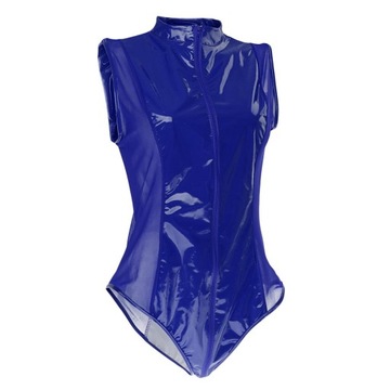 Kobiety Wetlook Body Catsuit Kombinezon zapinany na zamek M