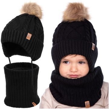 KOMPLET CZAPKA DZIECIĘCA ZIMOWA KOMIN CHŁOPIĘCA DZIEWCZĘCA Z OCEPLENIEM