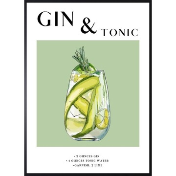 PLAKAT OBRAZ 40x50 PRZEPIS NA DRINK GIN&TONIC BAR RESTAURACJA DRINKI PUB