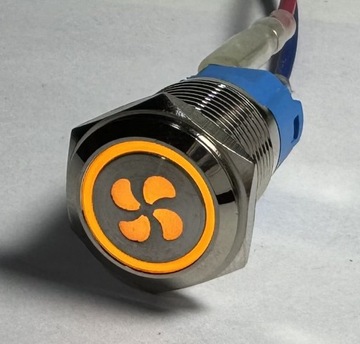Przycisk metalowy podświetlany wentylator dmuchawa 16mm LED 12V 24V On bi
