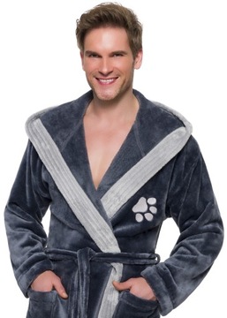 PAWKA ДЛИННЫЙ ТЕПЛЫЙ МУЖСКОЙ ХАЛАТ С КАПЮШОНОМ M