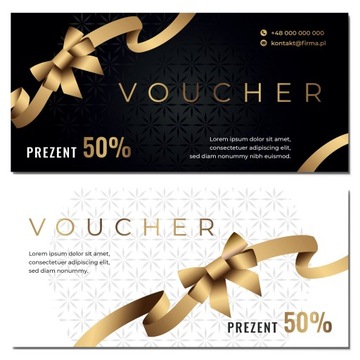 Vouchery upominkowe złota kokarda mat GRUBE 350g GOTOWY PROJEKT 500 sztuk