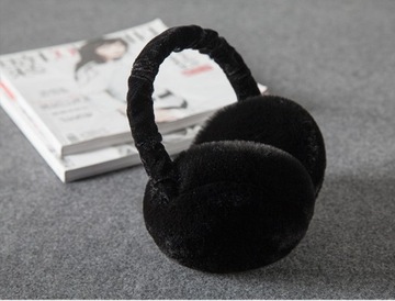 CZARNE NAUSZNIKI ZIMOWE DAMSKIE SKŁADANE REGULOWANE UNIWERSALNE OPASKA