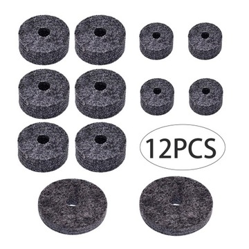 12Pcs Cymbal Felt Washer for Drum Set Percussion Instrument Felts Pads gray