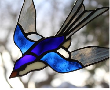 Витраж Тиффани ласточка подарок темно-синяя птица 2