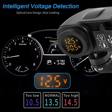 USB-ЗАРЯДНОЕ УСТРОЙСТВО С МОТОЦИКЛЬНЫМ ВОЛЬТМЕТРОМ И ТЕРМОМЕТРОМ