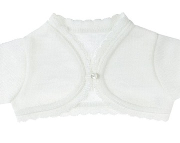 BIAŁE BOLERKO sweter sweterek 74cm CHRZEST