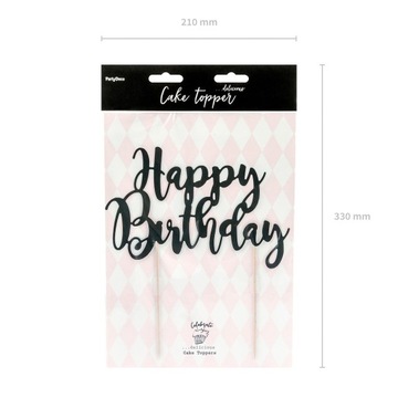 Topper na tort Happy Birthday - Czarny