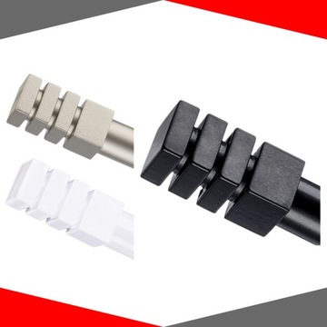 KARNISZ PODWÓJNY 220 CM 19+19MM CZARNY MAT BIAŁY SATYNA RÓŻNE ZAKOŃCZENIA