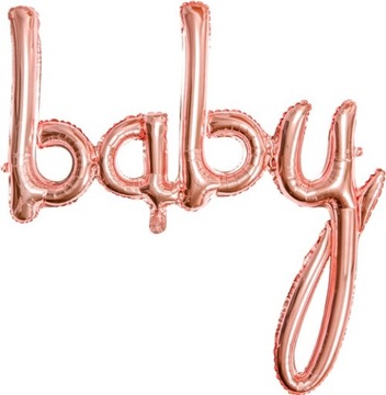 BALON FOLIOWY NAPIS BABY RÓŻOWE ZŁOTO NA BABY SHOWER GENDER REVEAL 75,5 CM