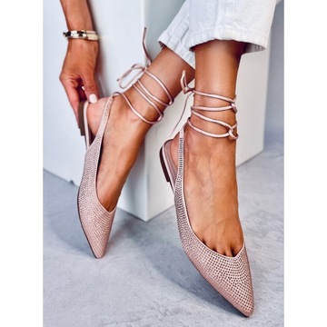 Балетки со стразами, открытый каблук, 36 размер.