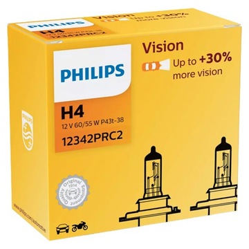 Philips 2x Żarówki H4 Vision 60/55W +30% więcej