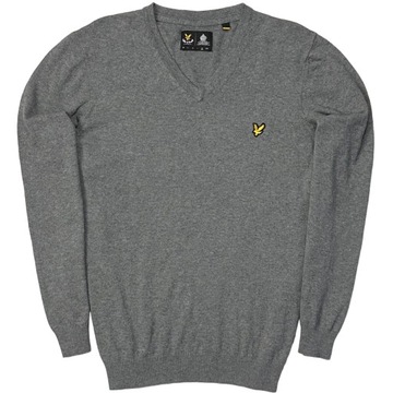 LYLE & SCOTT Sweterek w Serek Męski Merino Wool Logowany na Piersi r. XL