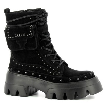 CARINII B7900 BOTKI WORKERY SKÓRA ZAMSZ CZARNE 38