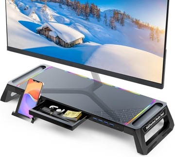 Podstawka Pod Monitor Laptop Konsole 4x USB3.0 oświetleniem RGB składana