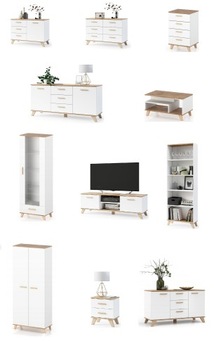 ПРИМОЧНЫЙ СТОЛИК С 2 ЯЩИКАМИ МАТОВЫЙ БЕЛЫЙ ДУБ ВОТАНА КОМОД В СКАНДИНАВСКОМ СТИЛЬ