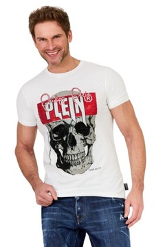 PHILIPP PLEIN Biały t-shirt z czaszką i logo M