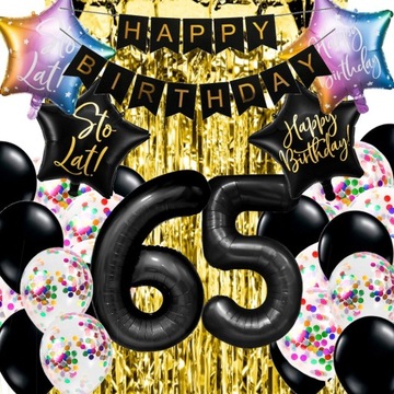 BALONY ZESTAW 65 Urodziny KOLOROWY konfetti 100 cm