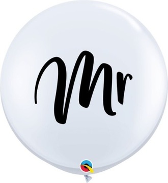 Balon lateksowy biały duży Mr Metrowy czarny napis