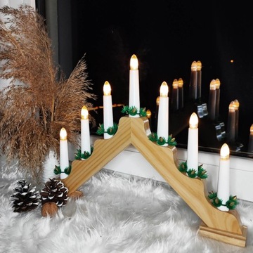 ДЕРЕВЯННЫЙ ПОДСВЕЧНИК ADVENT, СВЕЧИ СВЕТОДИОДНЫЕ, УКРАШЕНИЕ СВЕЧАМИ, 30 см