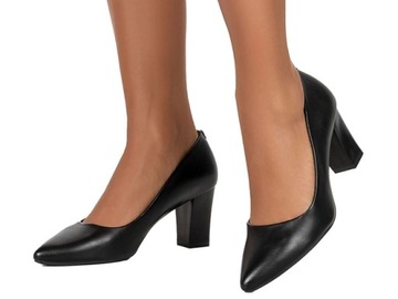 CZÓŁENKA NA SŁUPKU DAMSKIE SKÓRZANA WKŁADKA CZARNE KLASYCZNE LEKKIE r 38