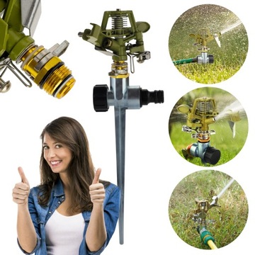 Zraszacz pulsacyjny METALOWY ALUMINIOWY regulowany 30-360st, WBIJANY, 8-12m