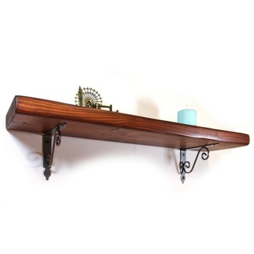 Półka Ścienna Wisząca Rustykalna Drewniana Gruba na Wspornikach 14.5 x 40cm