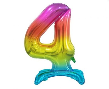 Balon foliowy Cyfra stojąca 4, tęczowa, 74 cm