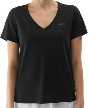 4F KOSZULKA DAMSKA T-SHIRT CIENKI V-NECK TTSHF1162 CZARNY L