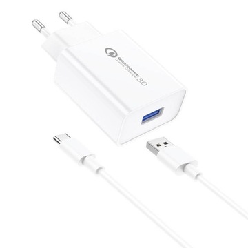 FONENG EU13 ŁADOWARKA SIECIOWA USB-A QC3.0 + KABEL USB DO USB-C 3A