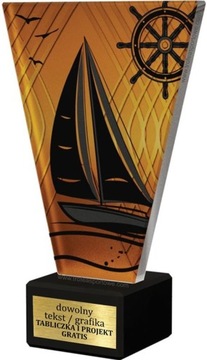 statuetka ŻEGLARSTWO szkło+marmur+grawer 15cm